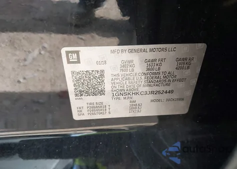 2018 Chevrolet Suburban Lt из США, поврежденный, VIN 1GNSKHKC3JR252449